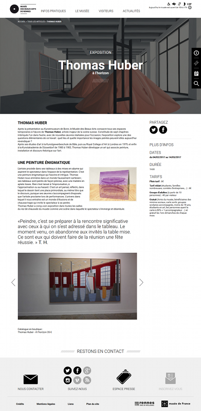 Page Thomas Huber - Site internet du Musée des beaux-arts de Rennes