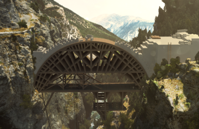 Capture d'écran du film 3D sur le pont d'Asfeld réalisé dans le cadre du projet E-patrimoines briançonnais par Art Graphique & Patrimoine. ©Art Graphique & Patrimoine