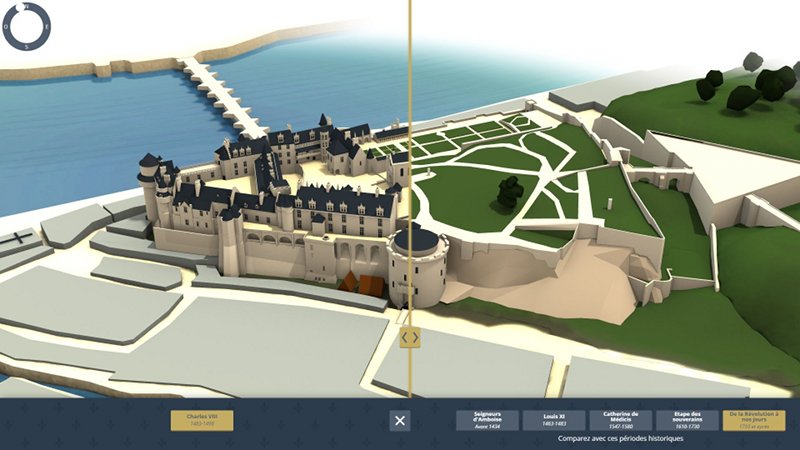 Application multimédia sur la reconstitution historique des étapes clés de l’histoire de Château d'Amboise. Conception : Cent Millions de Pixels et MG Design.©MG Design