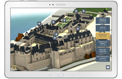 Déclinaison tablette de l'application multimédia sur la reconstitution historique des étapes clés de l’histoire de Château d'Amboise. Conception : Cent Millions de Pixels et MG Design.©MG Design