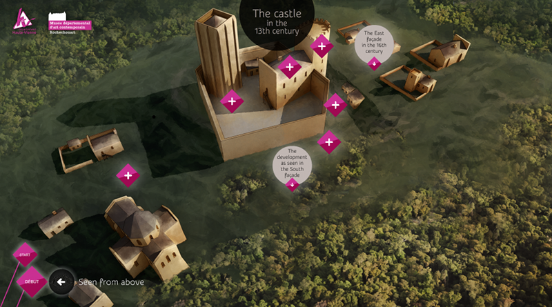 Interface de l’application et reconstitution 3D du Château au 13ème siècle ©Opixido et Art Graphique & Patrimoine