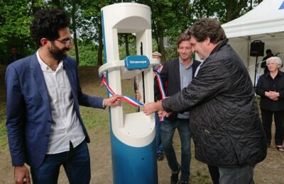 Inauguration de l’une des bornes Timescope le 13 juin 2018 en présence du Maire du Blanc-Mesnil ©Timescope