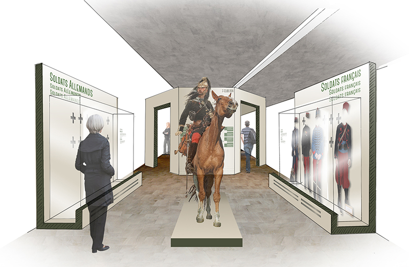 Les combats de guerre dans le Sundgau, scénographie du futur Mémorial de Haute-Alsace à Dannemarie. ©Présence