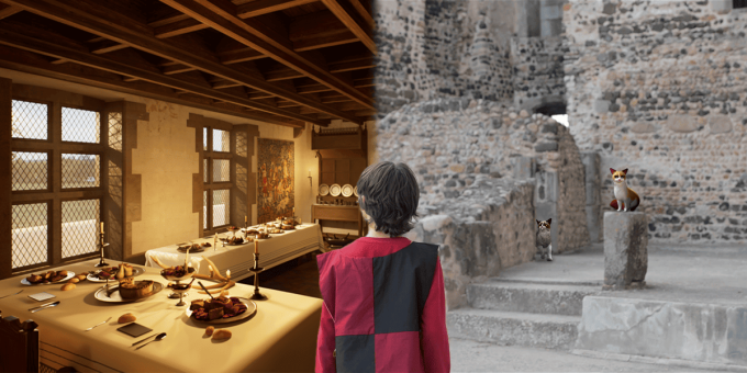 un garçon découvre le château de Montrond-les-Bains grâce aux visites ludiques en réalité augmentée immersive